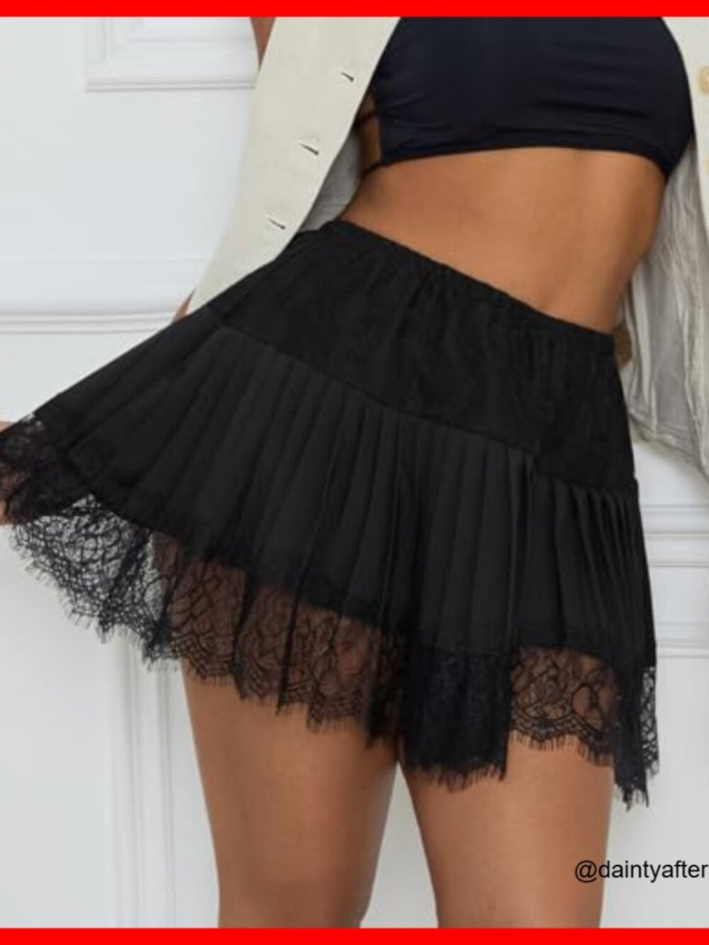 Lace Mini Skirt with Lined Shorts Ruffle Pleated Layering - Picture 4 of 6